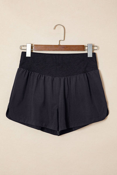 Solid Color Ribbed Patchwork High Waist Athletic Shorts 1293