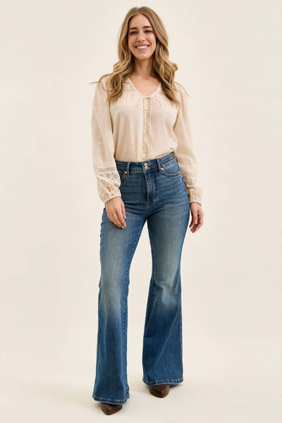 Judy Blue High Waist Tummy Control Jacqueline Flare Shield Pockets 881125