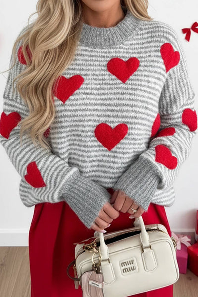 Contrast Heart Valentine Pattern Brushed Knit Sweater 1119