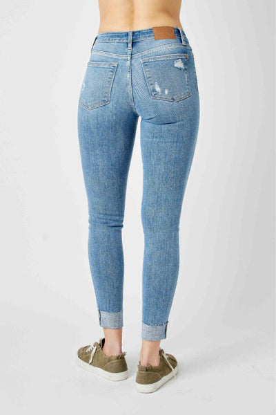 Judy Blue Mid Rise Destroy & Cuff Skinny 82528