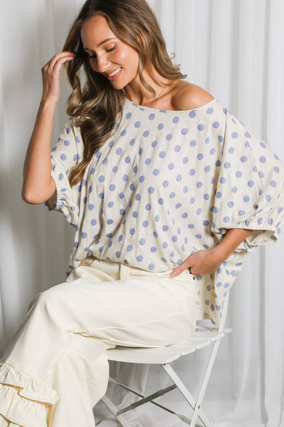 Polka Dot Printed Chic & Flowy Blouse Top 3084