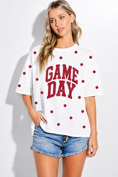 Gameday Print Side Slit Short Sleeve Top 2369