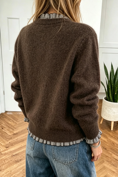 Contrast Plaid Ruffle Trim Sweater 2409
