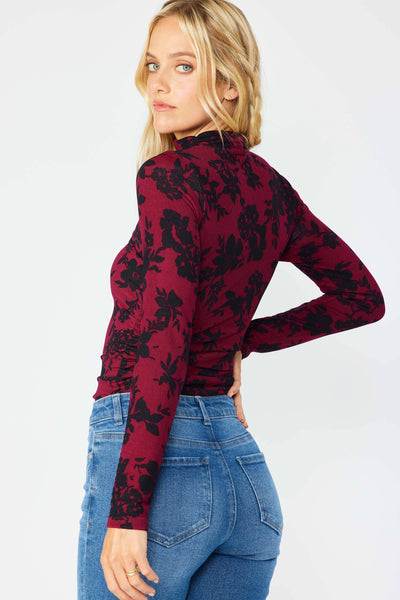 VINTAGE FLORAL BRUSHED KNIT MOCK NECK BODYSUIT 3308