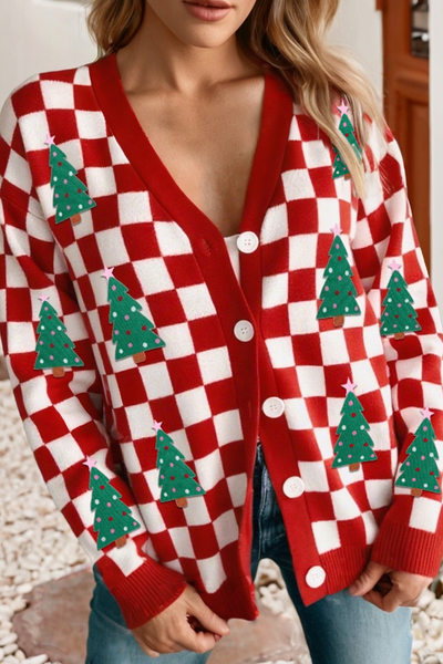 Checkered Christmas Tree Cardigan 2512