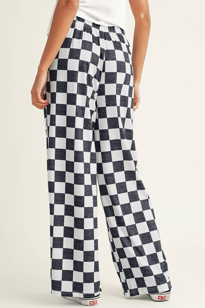 2-Tone Checkered Print High Waist Wide Leg Pants 010