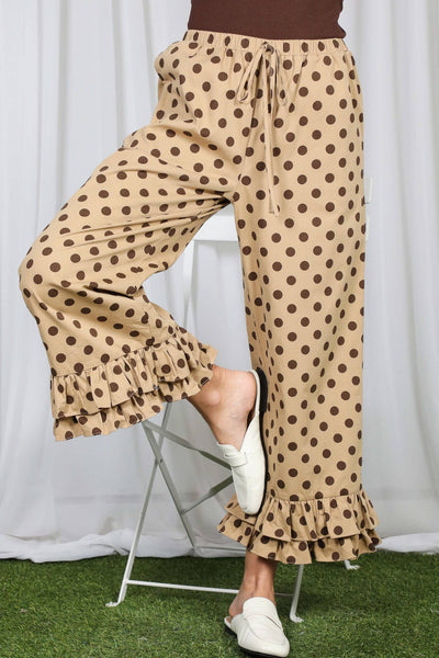 Delightful Polka Dot Casual Ruffled Cropped Pants 3379B