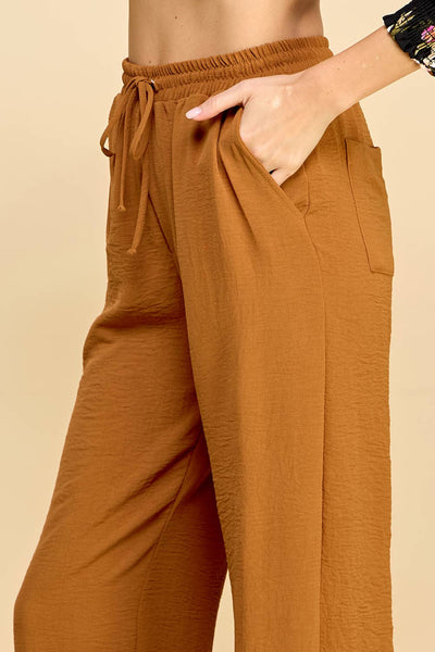 Solid Pants with Front and Back Pockets with Tied Waist P1612