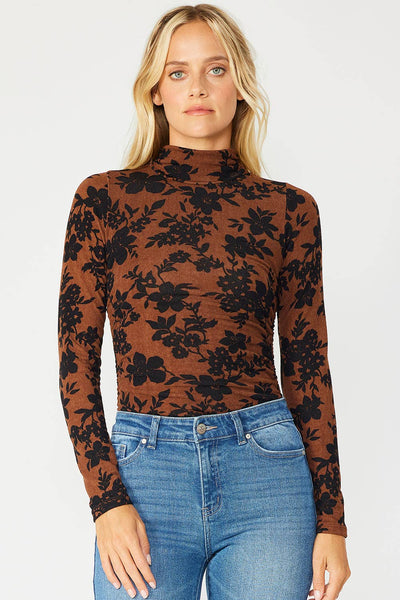 VINTAGE FLORAL BRUSHED KNIT MOCK NECK BODYSUIT 3308