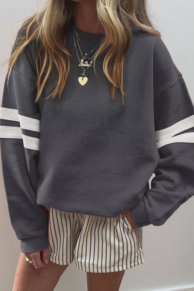 Varsity Striped Detail Drop Shoulder Sweatshirt 578