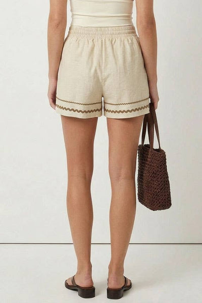 Contrast Trim Linen Shorts 9033