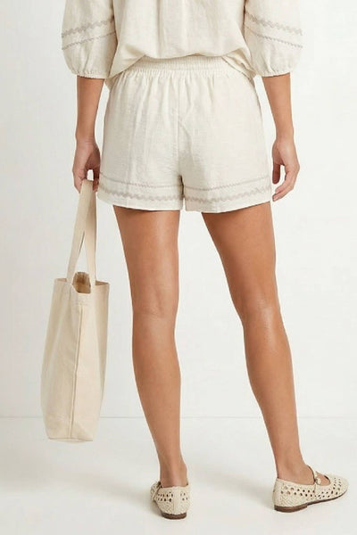 Contrast Trim Linen Shorts 9033