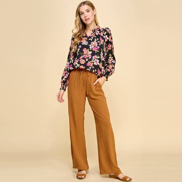 Solid Pants with Front and Back Pockets with Tied Waist P1612