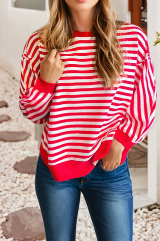 Striped Exposed Seam Long Sleeve Top 1419