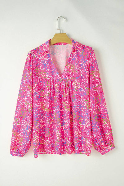 Abstract Print Collared V Neck Babydoll Blouse 3010