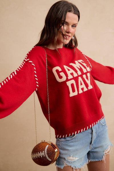 Gameday Contrast Stitch Long Sleeves Knit Top 5396
