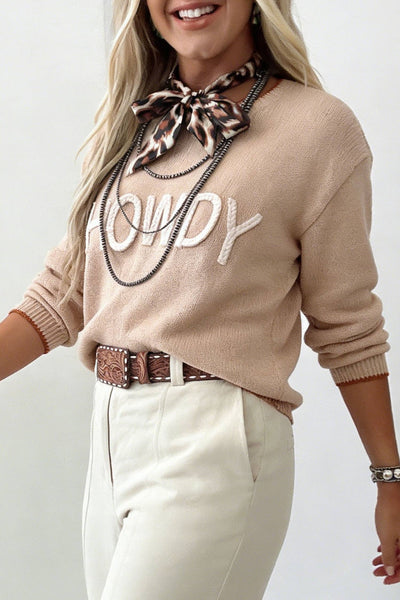 Western Howdy Letter Graphic Crew Neck Knit Sweater