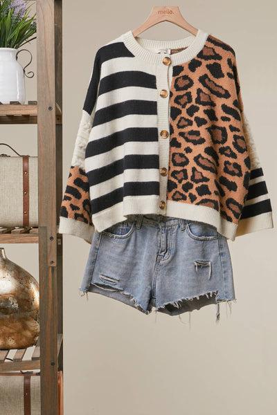 Bold Stripe and Leopard Cardigan 5109