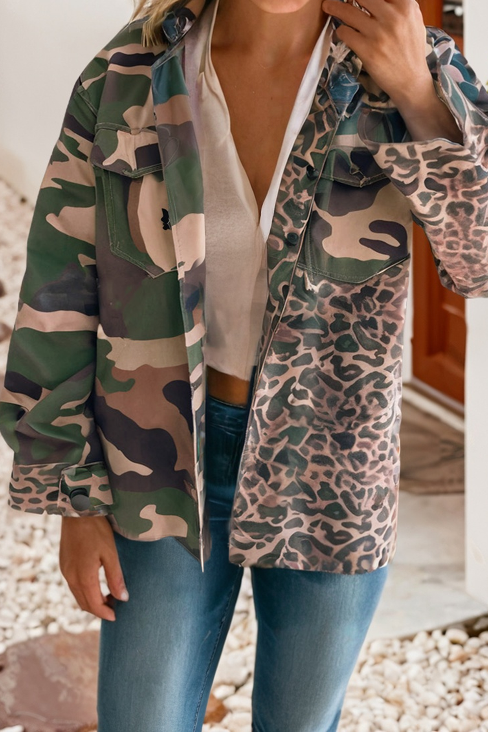 Leopard Camo Patchwork Oversize Shacket 932