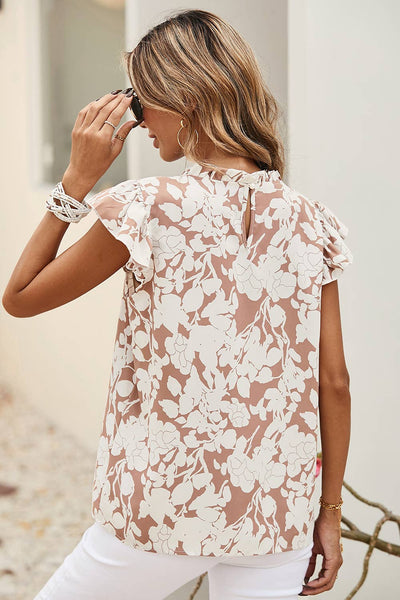 Floral Print Ruffle Short Sleeve Blouse 118