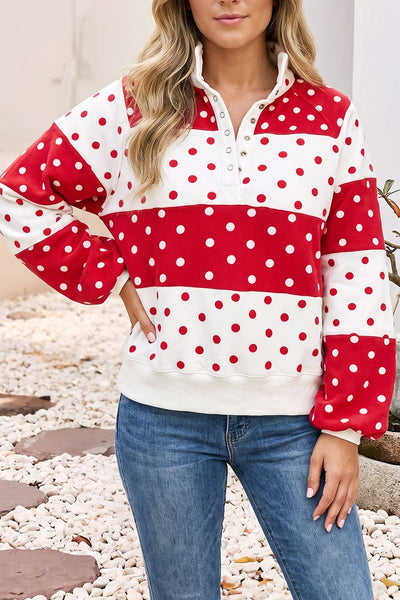 Contrast Colorblock Polka Dot Sweatshirt 2080