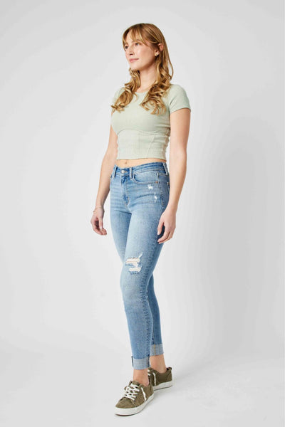 Judy Blue Mid Rise Destroy & Cuff Skinny 82528