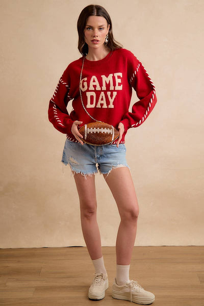 Gameday Contrast Stitch Long Sleeves Knit Top 5396