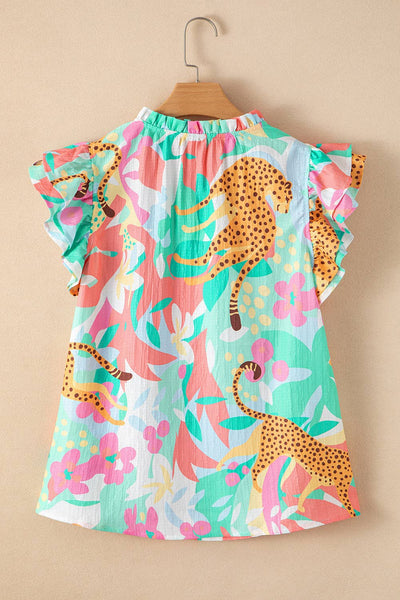 Green Frilly Ruffle Floral Blouse 922